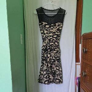 Effie's Heart Floral Mesh Fit & Flare Belted Sleeveless Dress